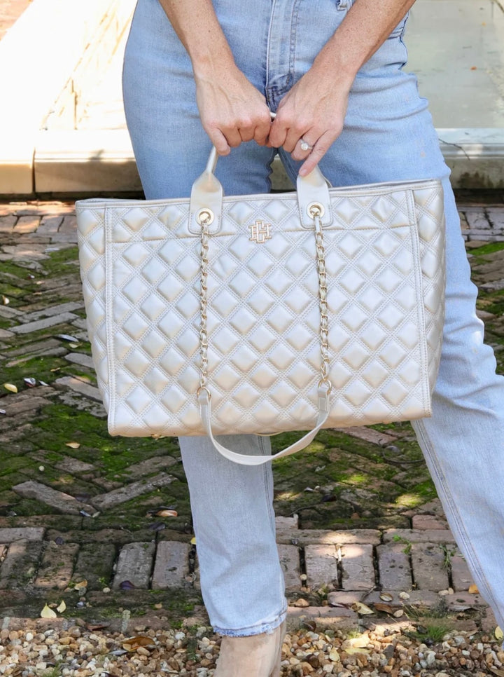 Melissa Tote Bag-Quilted Pearl