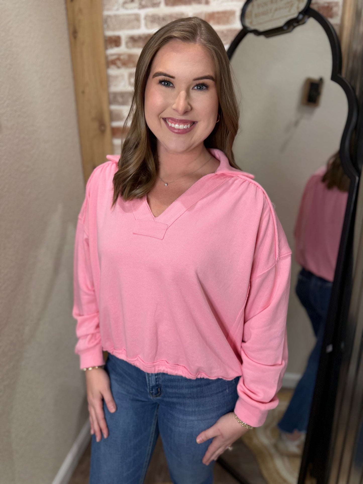 DK PINK | FRENCH TERRY COLLARED PULLOVER