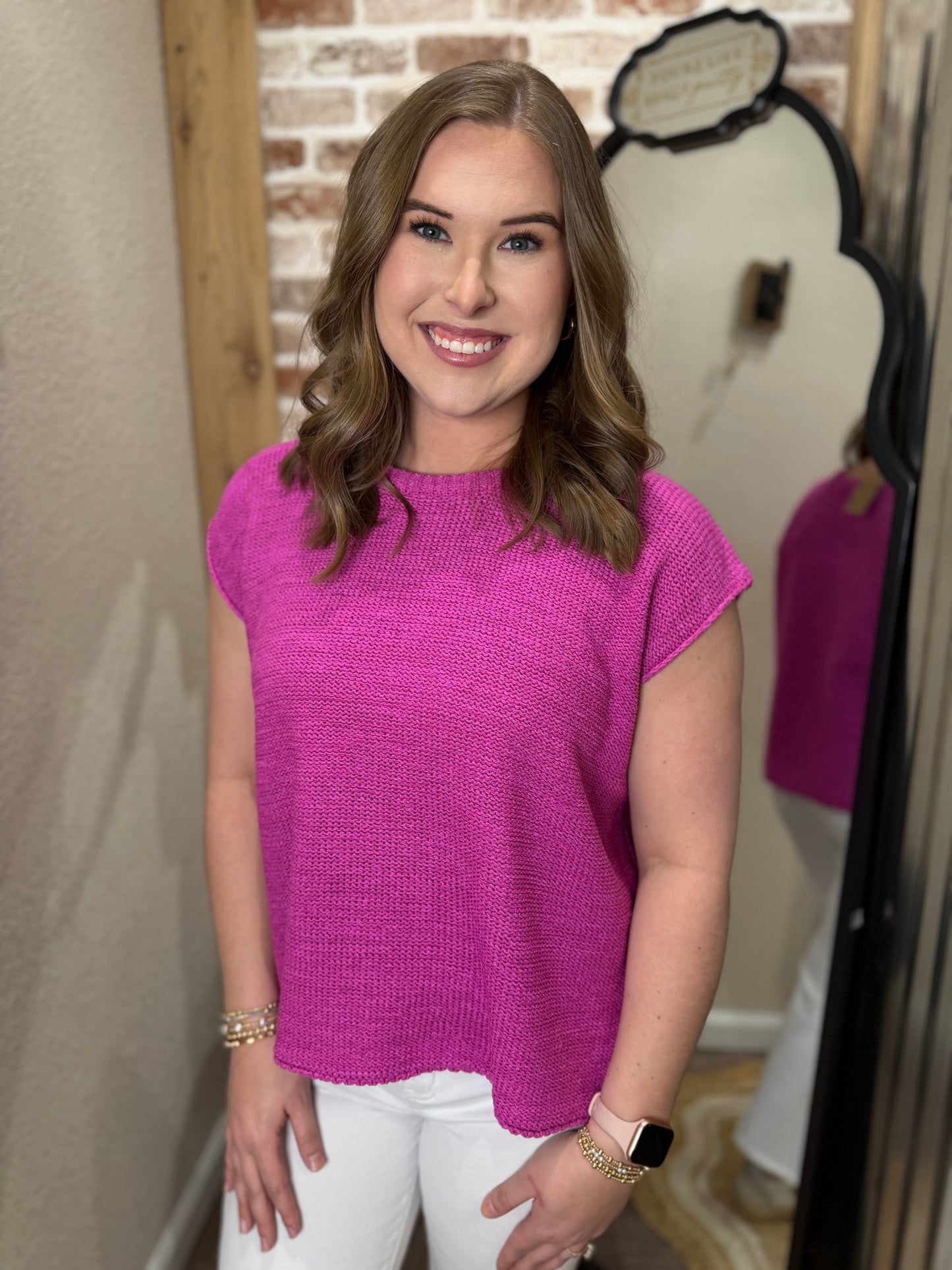 BRIGHT MAUVE | OVERSIZED CREW NECK SWEATER VEST