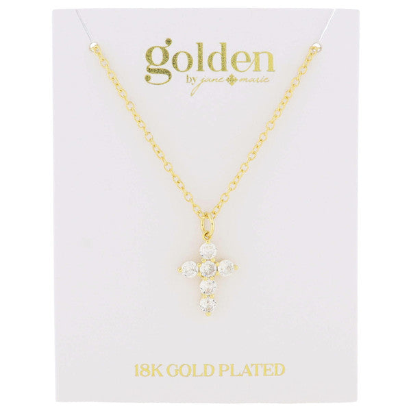 Gold Plated Chunky Cubic Zirconia Crystal Cross Necklace