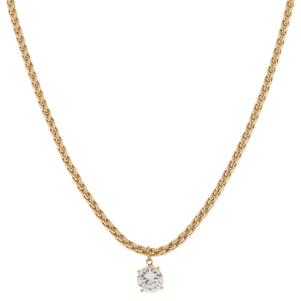 Gold Wheat Chain Crystal Drop Necklace
