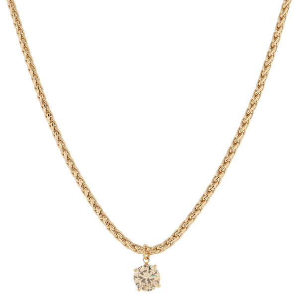 Gold Wheat Chain Crystal Drop Necklace