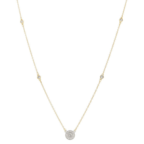 Gold Chain with Crystal Bezel Stations & Silver Circle Necklace