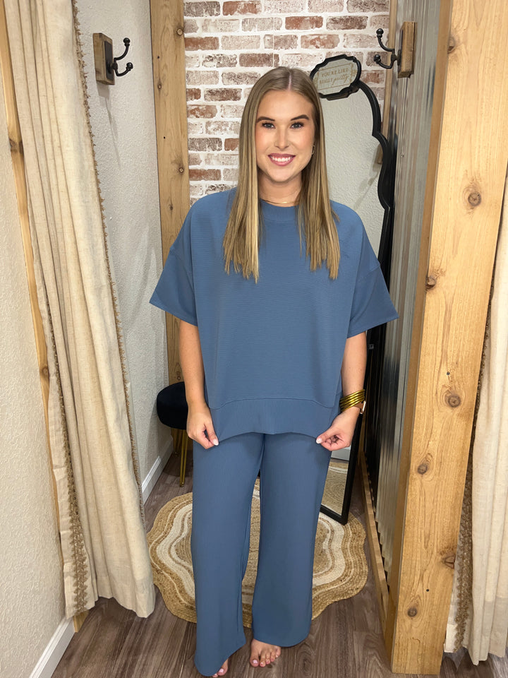 Macy Ribbed Set|Dusty Blue