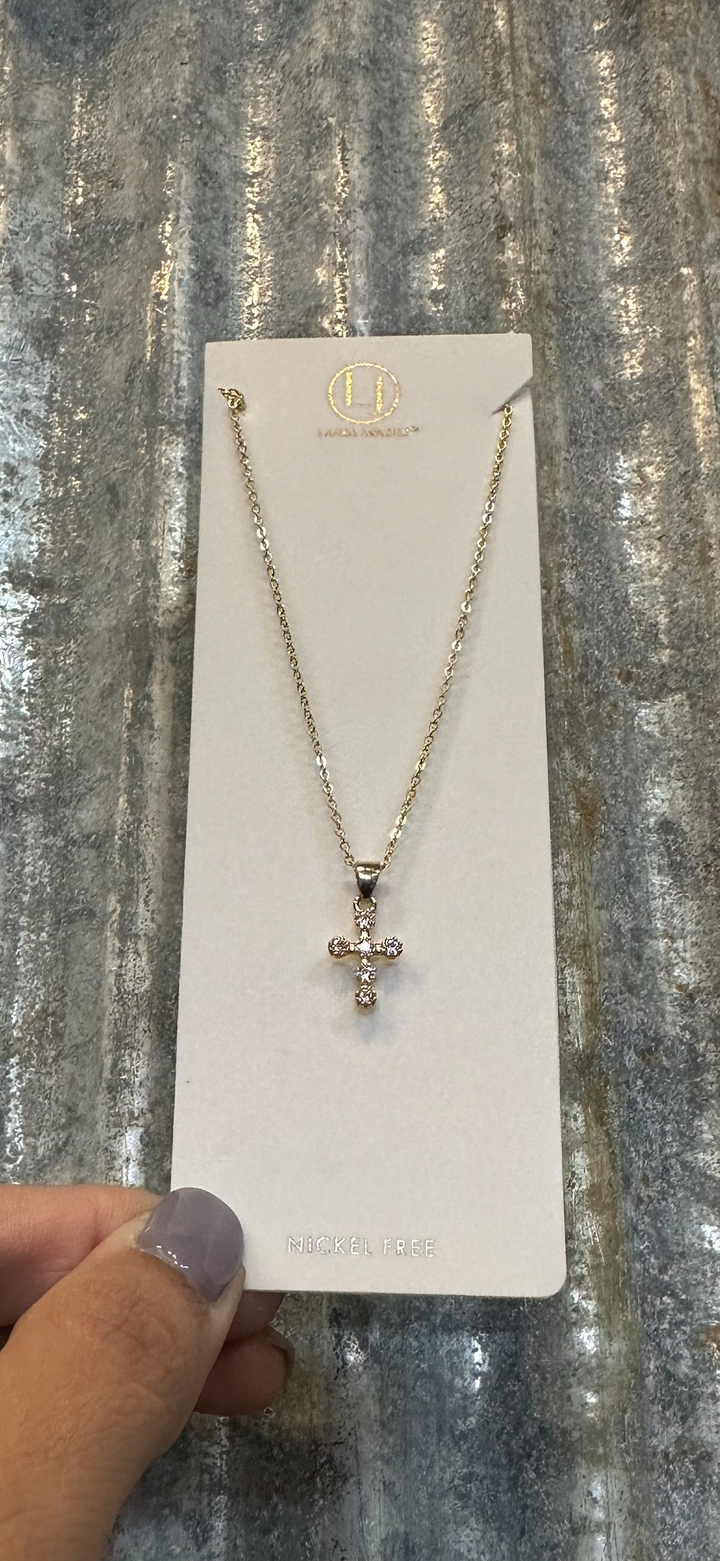 GOLD SMALL CRYSTAL CROSS NECKLACE