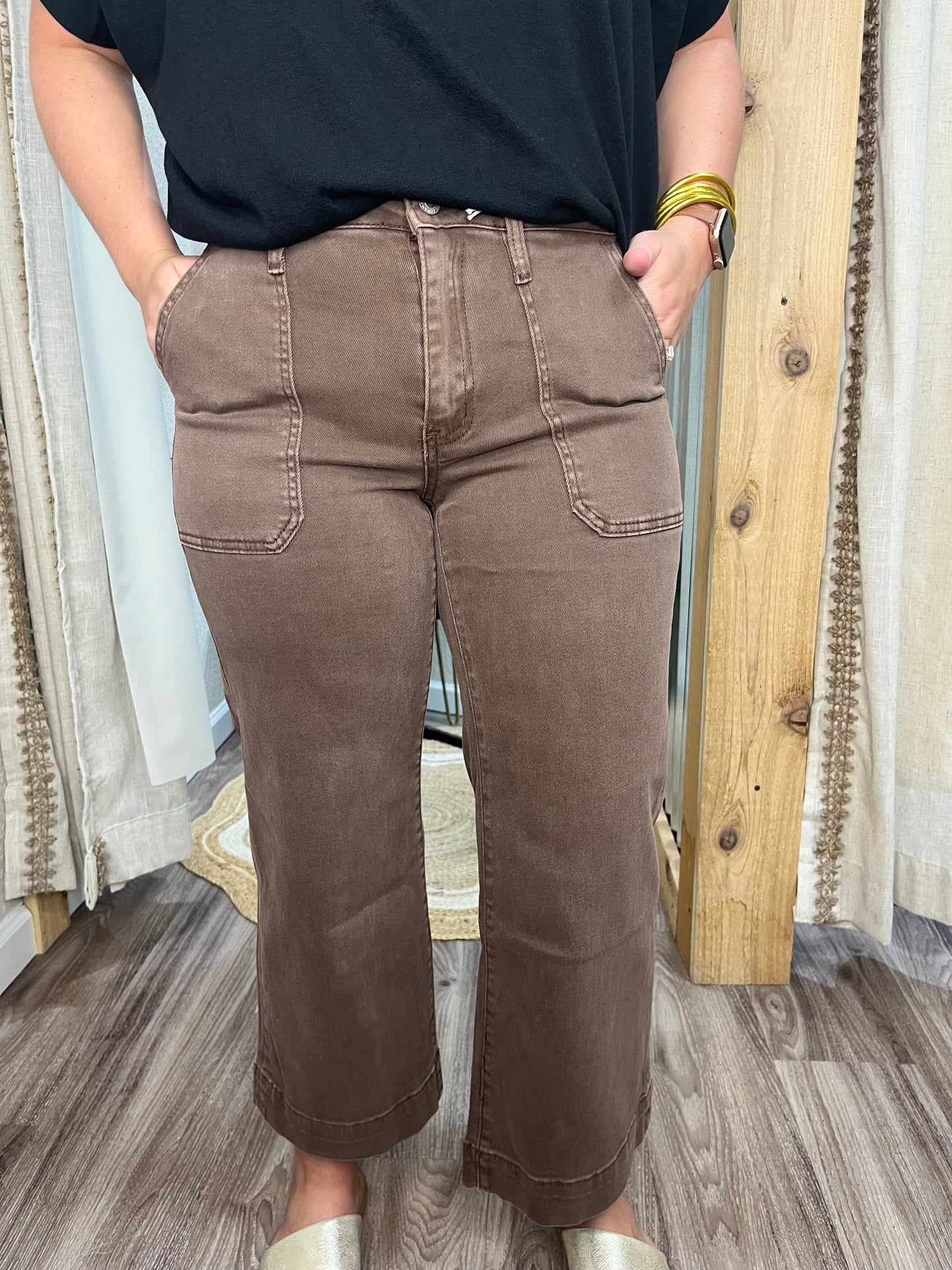 Georgia Cropped Jeans| Brown