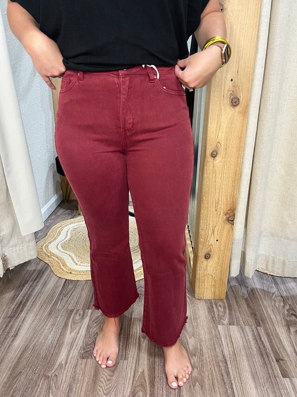 Lulu Acid Washed Jeans| Dark Burgundy