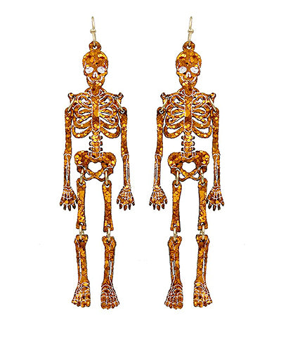 Orange Skeleton Glitter Earrings