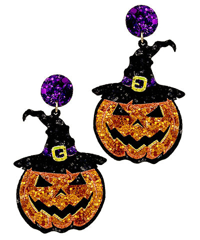 Halloween Pumpkin & Hat Glitter Earrings