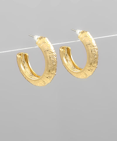 15mm Textured Metal Hoop Earrings