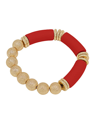 Clay Bracelet with Gold Beads-Red