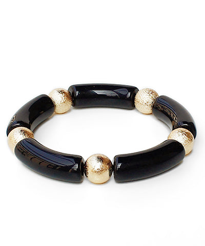 Acrylic Bracelet with Gold Beads-Black