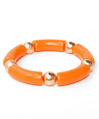 Acrylic Bracelet with Gold Beads-Orange