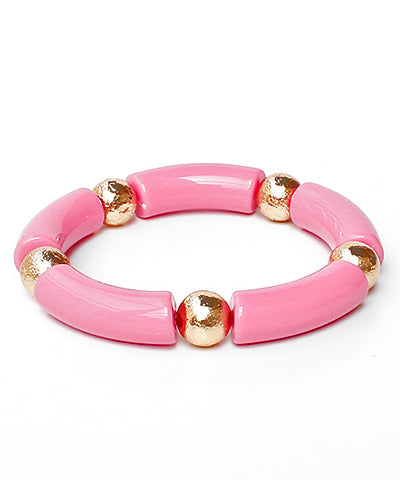 Acrylic Bracelet with Gold Beads-Pink