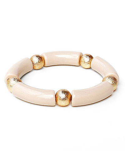 Acrylic Bracelet with Gold Beads-Beige