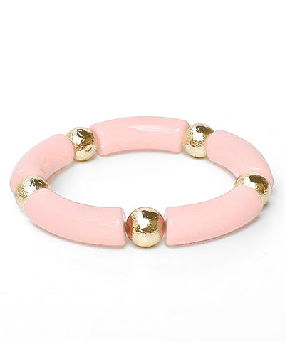 Acrylic Bracelet with Gold Beads-Light Pink