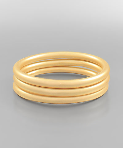 Matte Gold 3 Row Bangle Bracelet