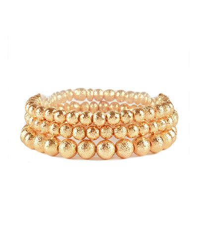 3 Row Textured Metal Ball Bracelet-Worn Gold