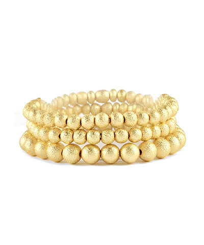 3 Row Textured Metal Ball Bracelet-Gold