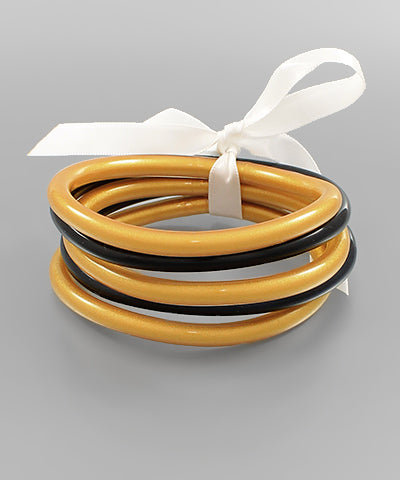 Black & Gold 5 Row Jelly Bangle Bracelet