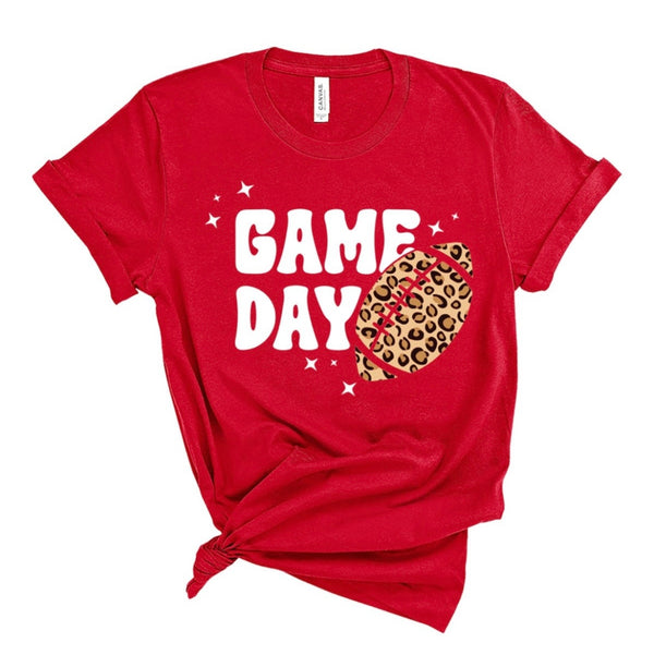 Game Day Leopard Football T-shirt-Red