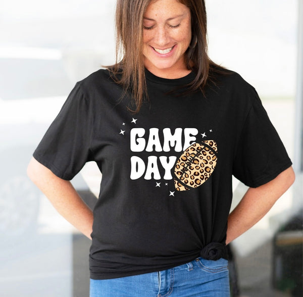 Game Day Leopard Football T-shirt-Black