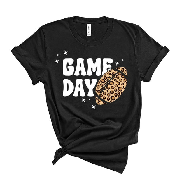 Game Day Leopard Football T-shirt-Black