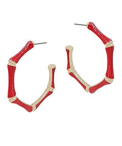Blythe Bamboo Hoop Earrings-Red