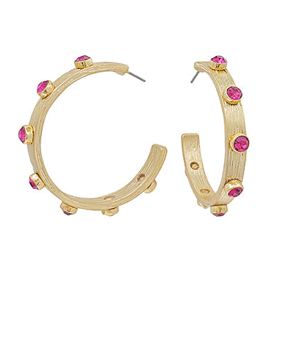 Caroline Crystal Hoops-Fuchsia