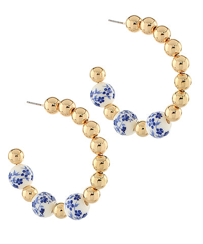 Chinoiserie & Gold Hoop Earrings