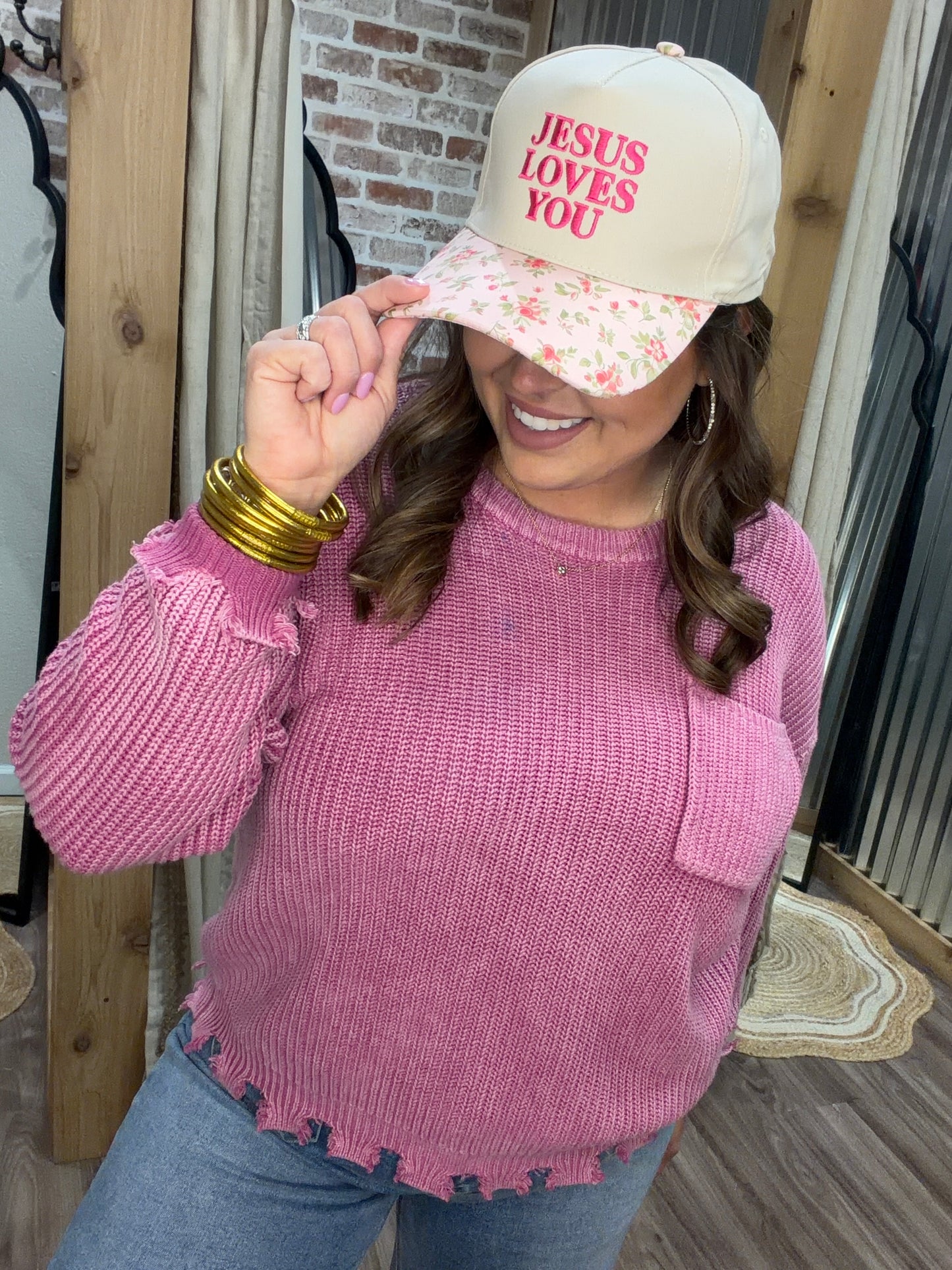 FLORAL | JESUS LOVES YOU TWO TONE COTTON HAT