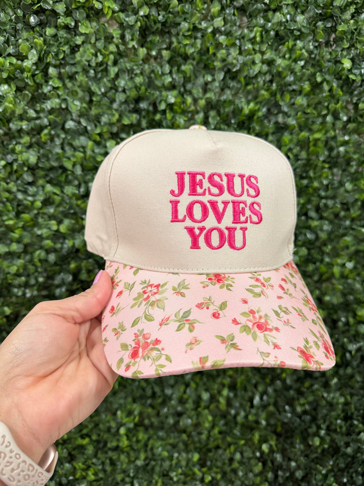 FLORAL | JESUS LOVES YOU TWO TONE COTTON HAT