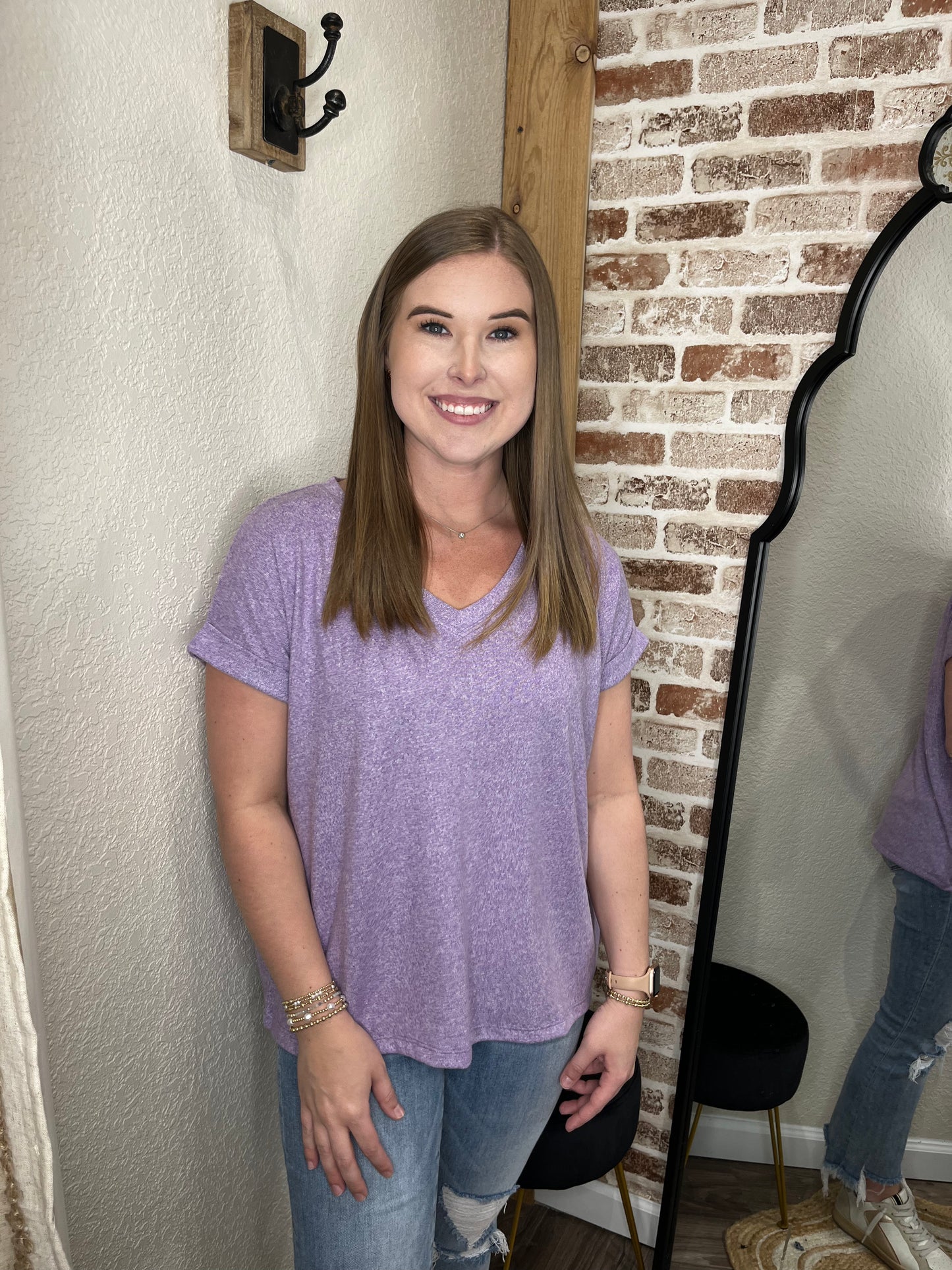 SOFT MELANGE HACCI V-NECK TEE | LAVENDER