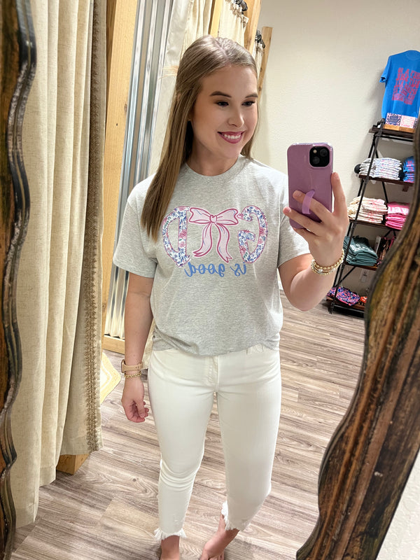 God is Good Floral Ribbon | Ash Grey