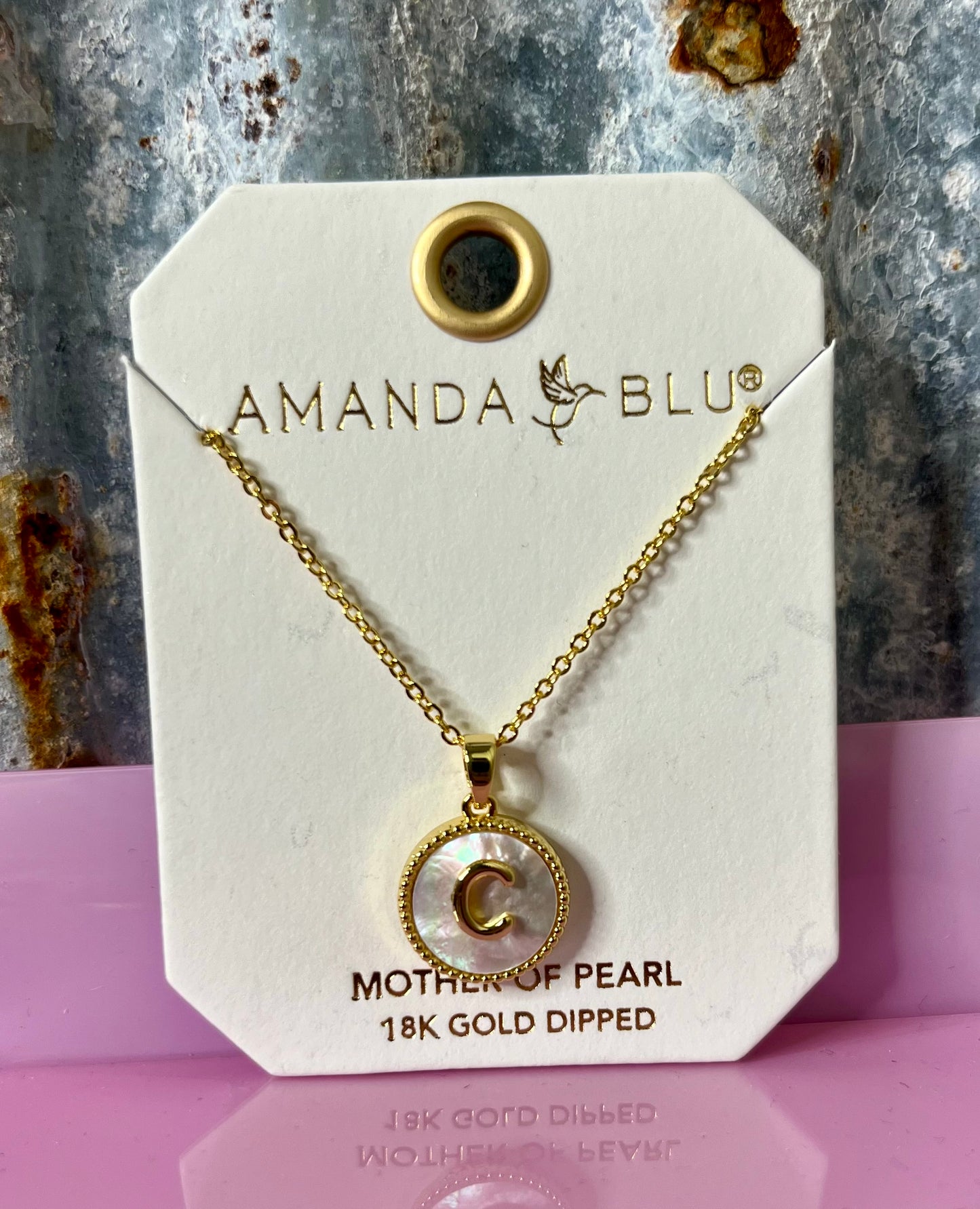 Gold Mother of Pearl Initial Necklace