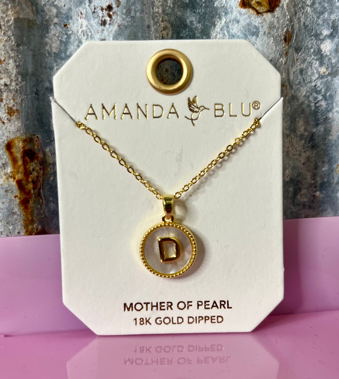 Gold Mother of Pearl Initial Necklace