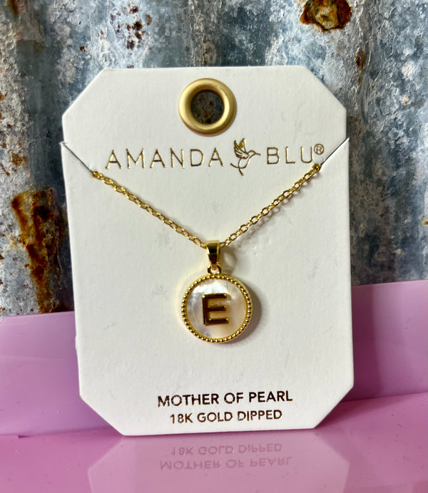 Gold Mother of Pearl Initial Necklace