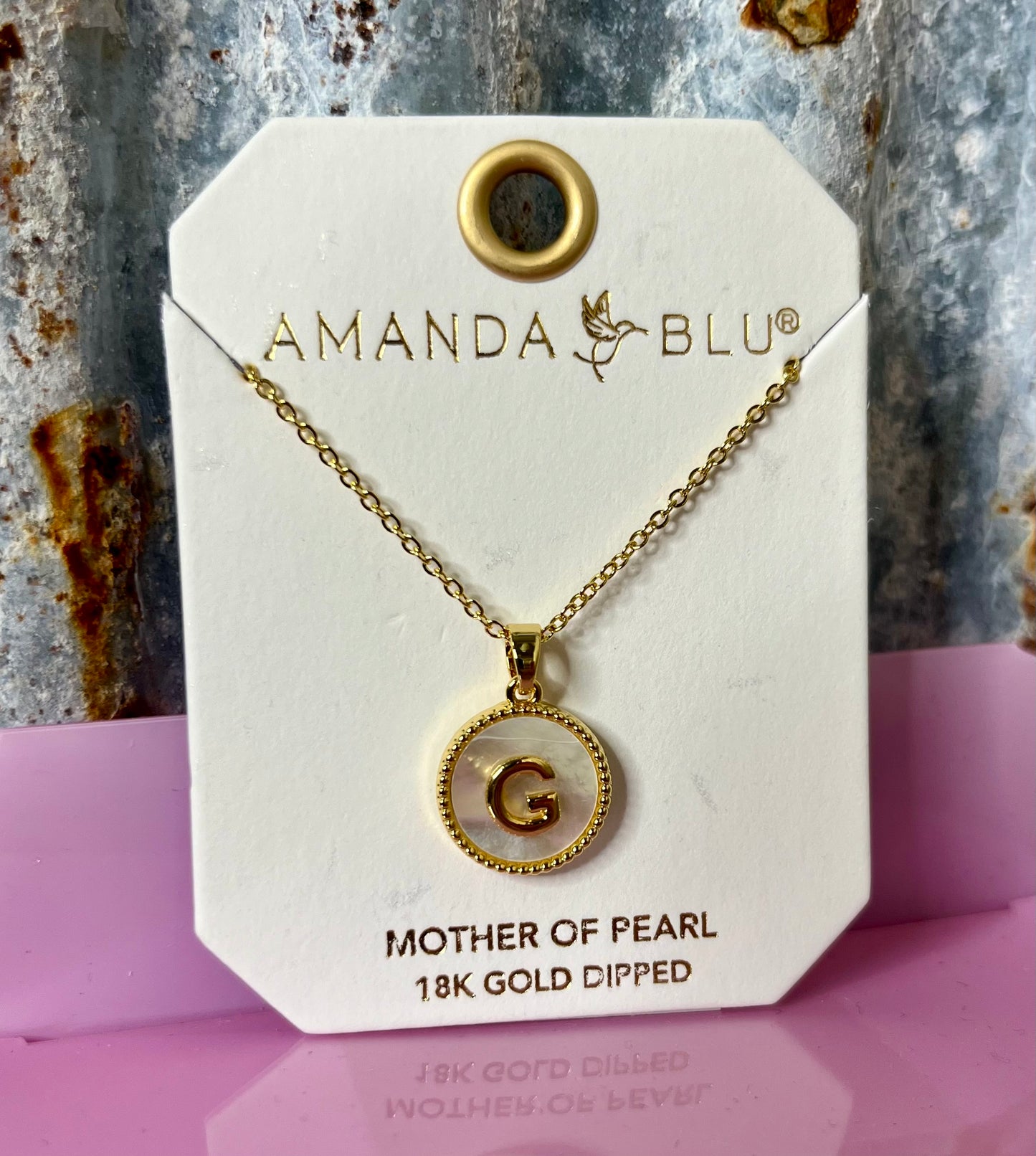 Gold Mother of Pearl Initial Necklace