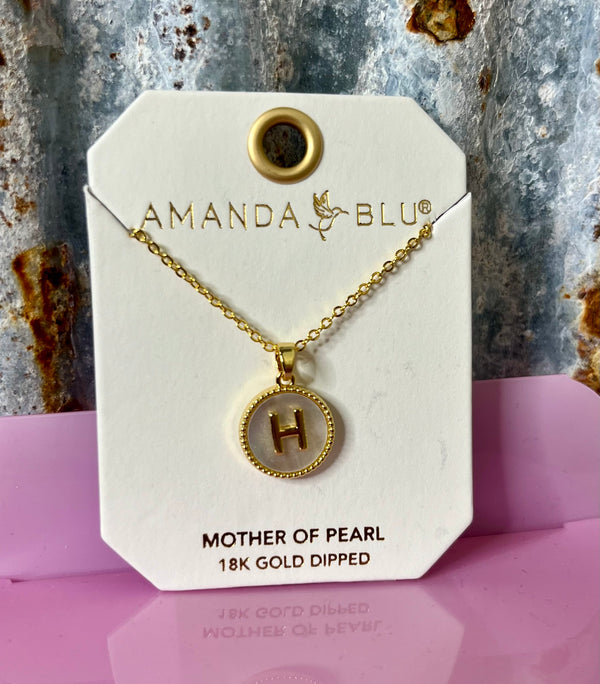 Gold Mother of Pearl Initial Necklace