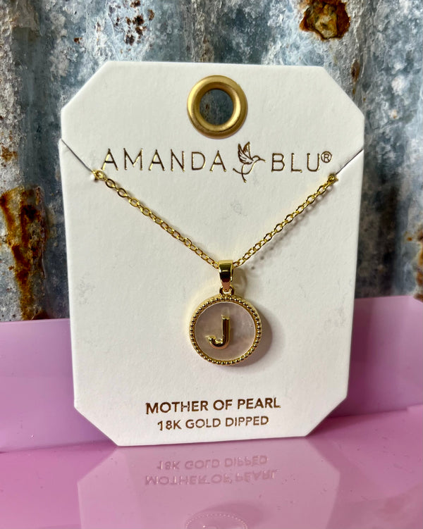 Gold Mother of Pearl Initial Necklace