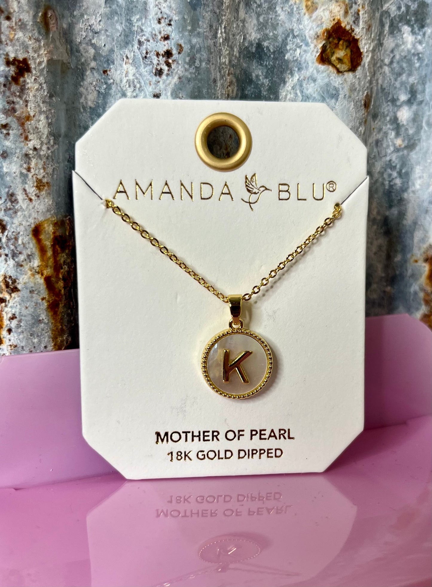 Gold Mother of Pearl Initial Necklace