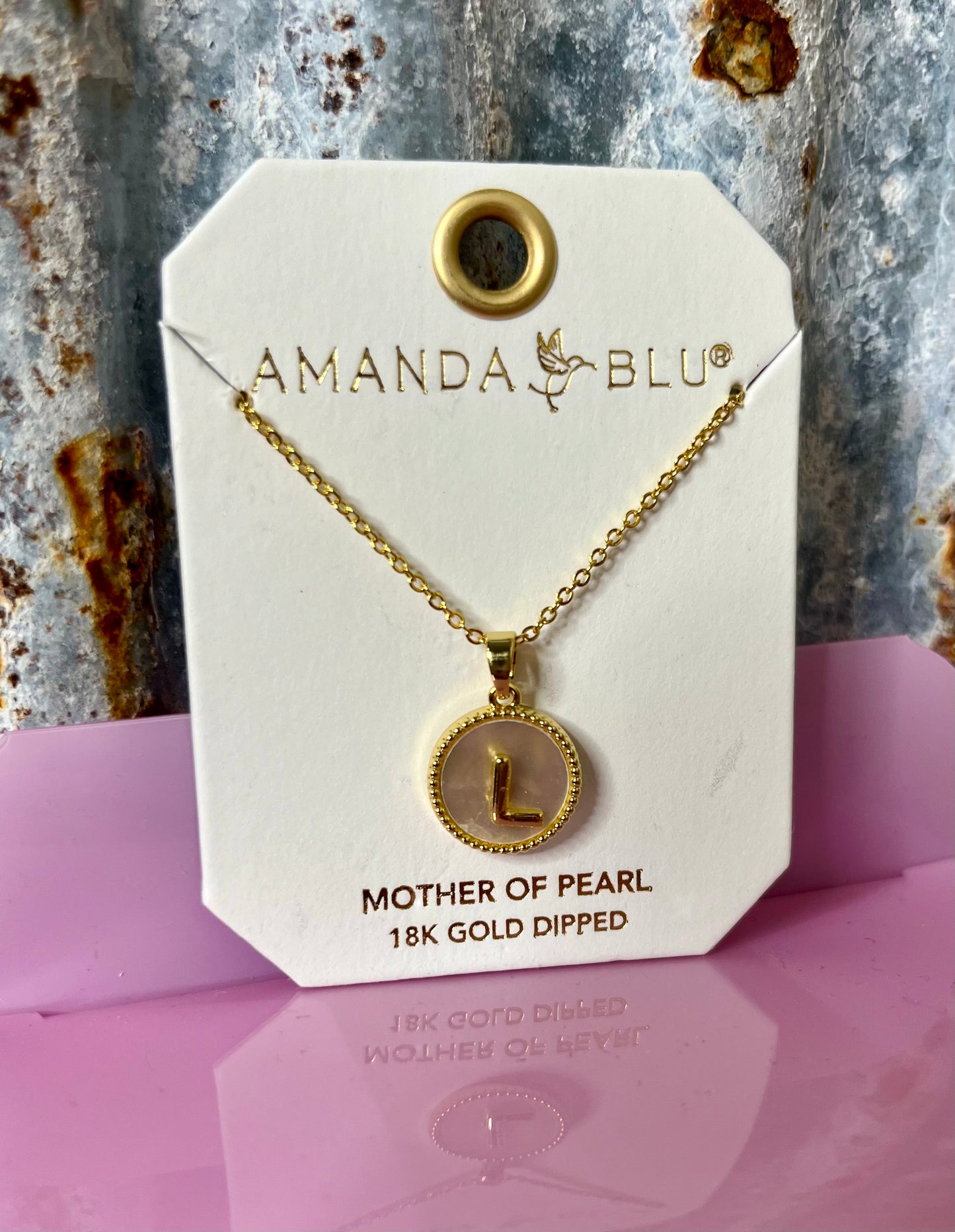 Gold Mother of Pearl Initial Necklace