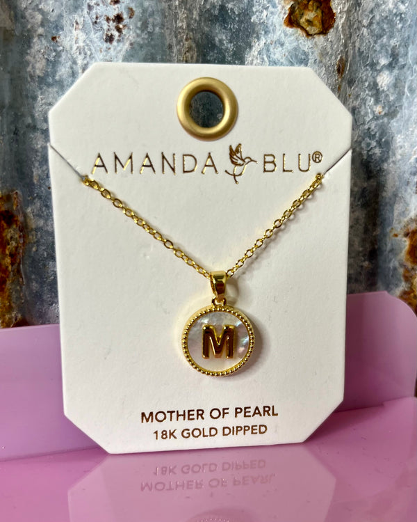 Gold Mother of Pearl Initial Necklace