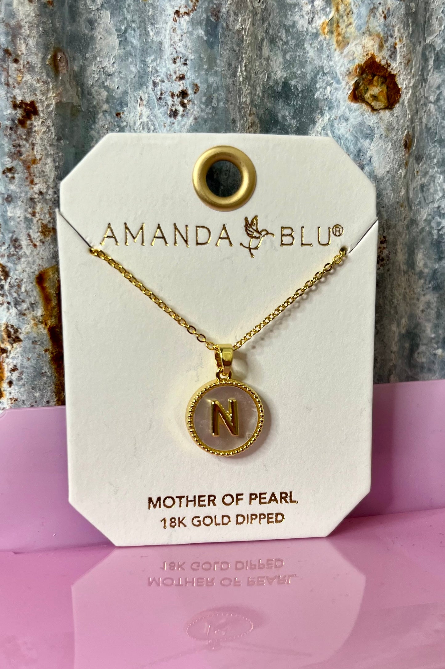 Gold Mother of Pearl Initial Necklace