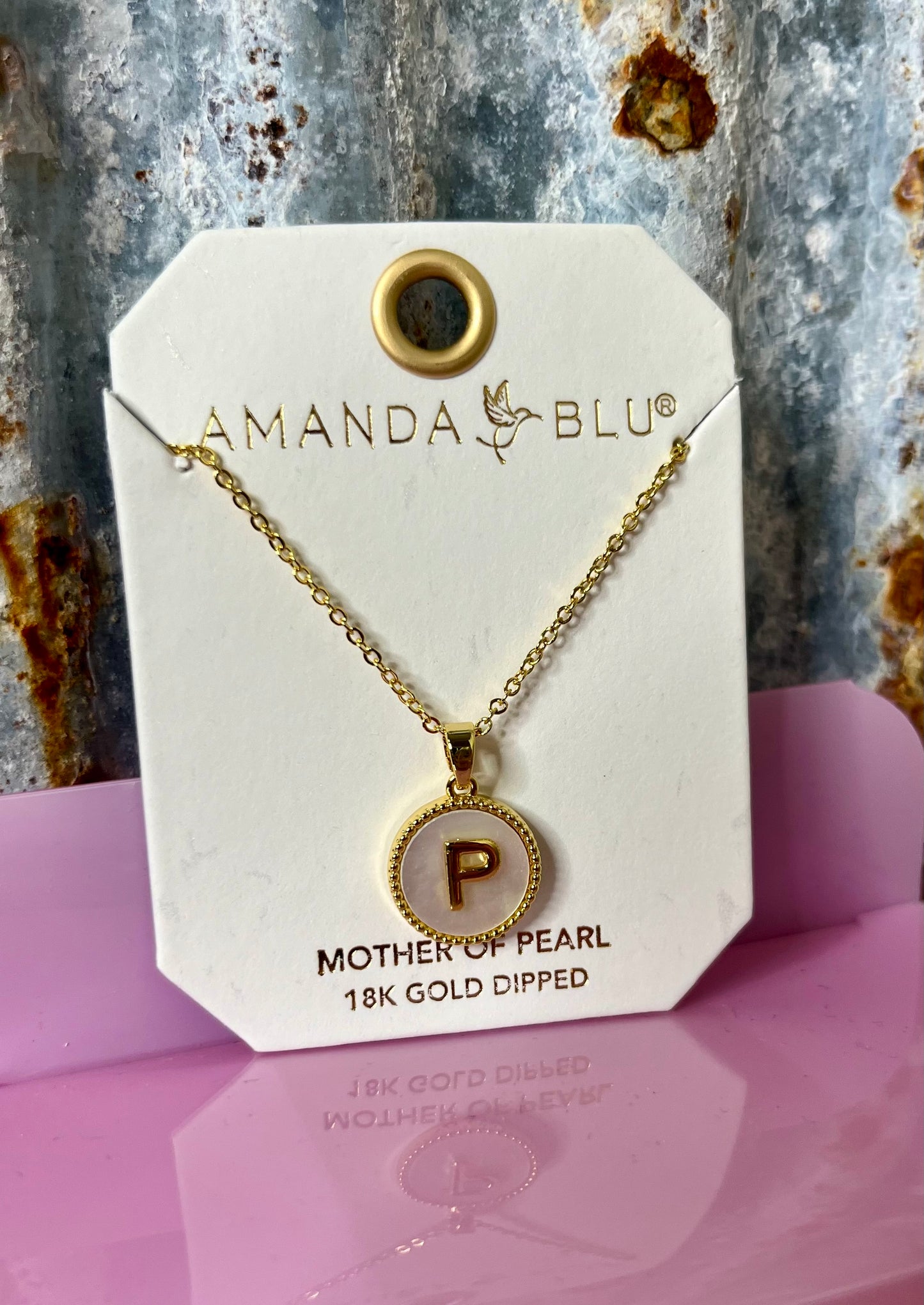 Gold Mother of Pearl Initial Necklace