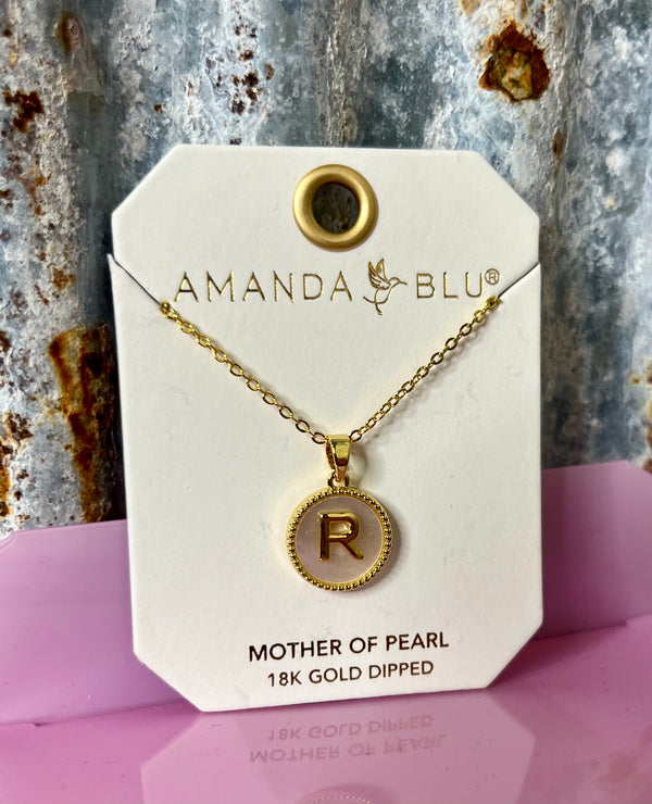 Gold Mother of Pearl Initial Necklace