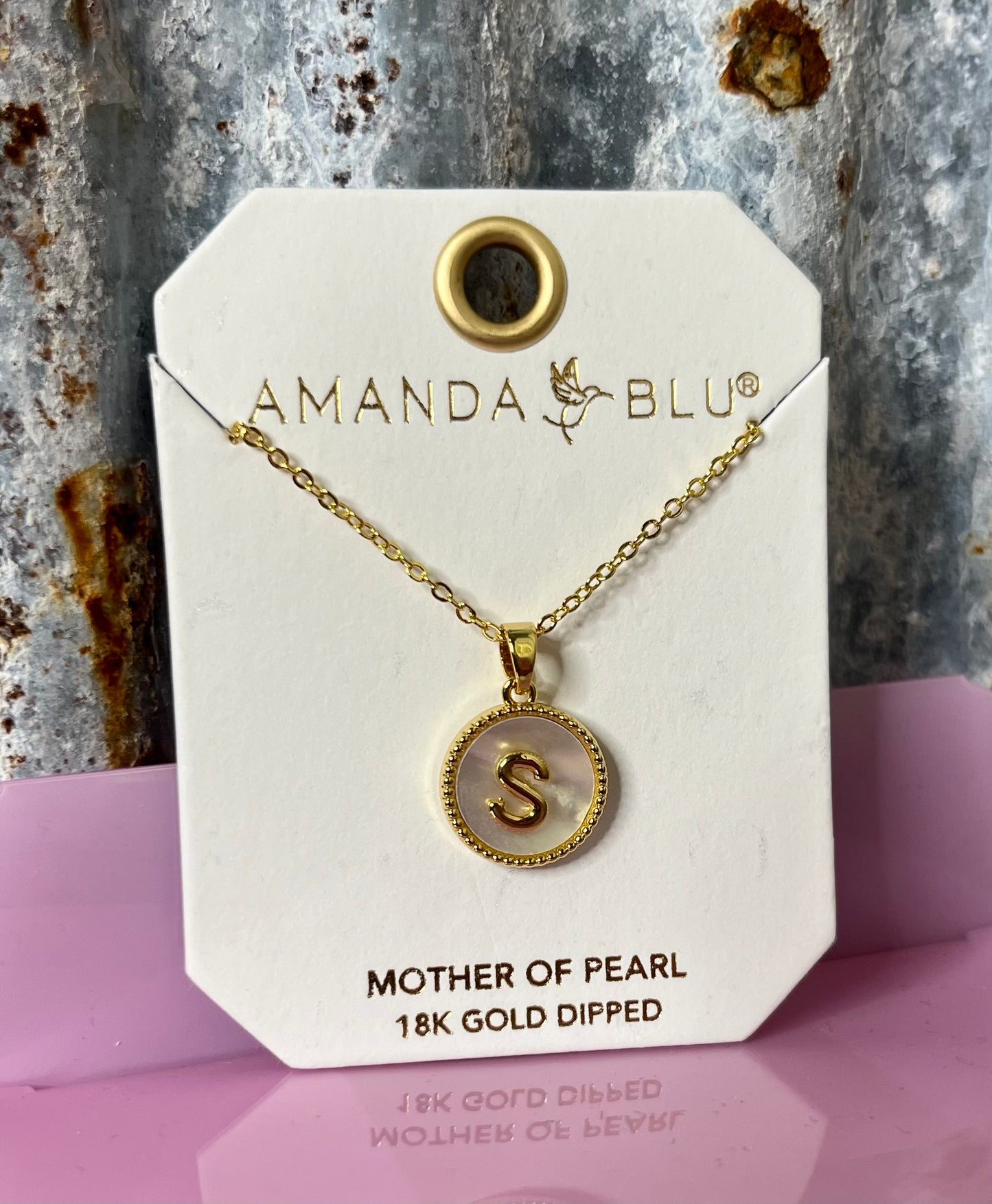 Gold Mother of Pearl Initial Necklace