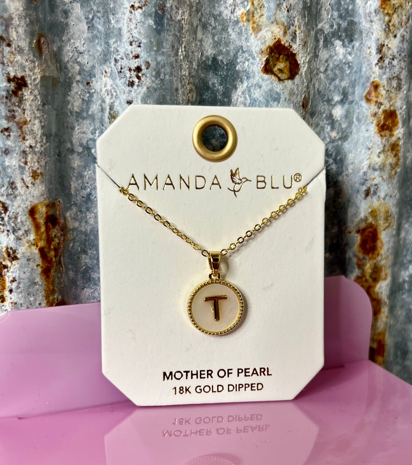 Gold Mother of Pearl Initial Necklace