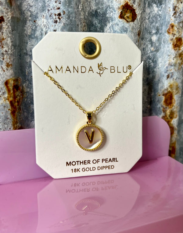 Gold Mother of Pearl Initial Necklace