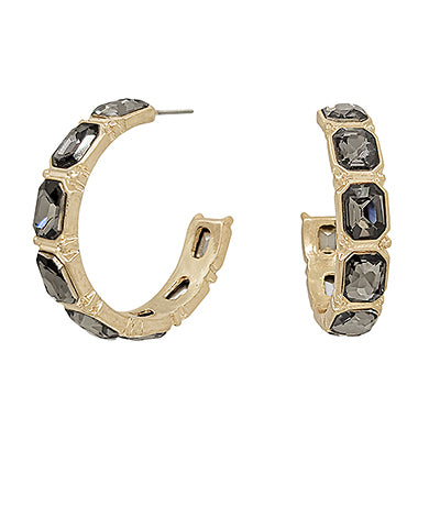 Sloane Emerald Cut Hoops| Black